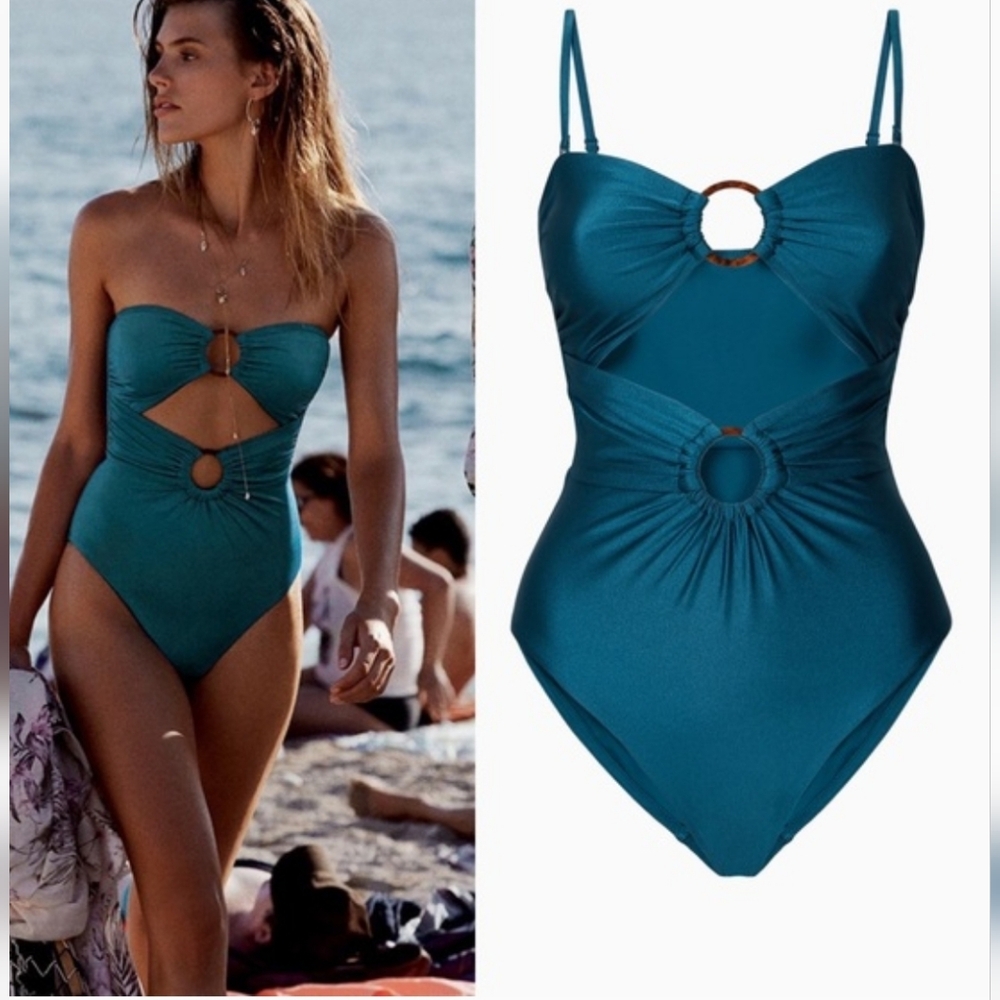 Zimmermann Teal Ring-Detail Cutout One-Piece Swimsuit